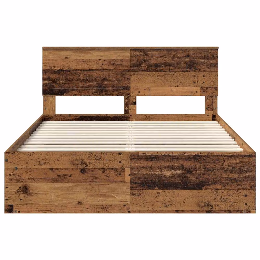 Berkfield Home Bed Frame with Headboard in Brown Old Wood, W: 135 cm, L: 190 cm – 3