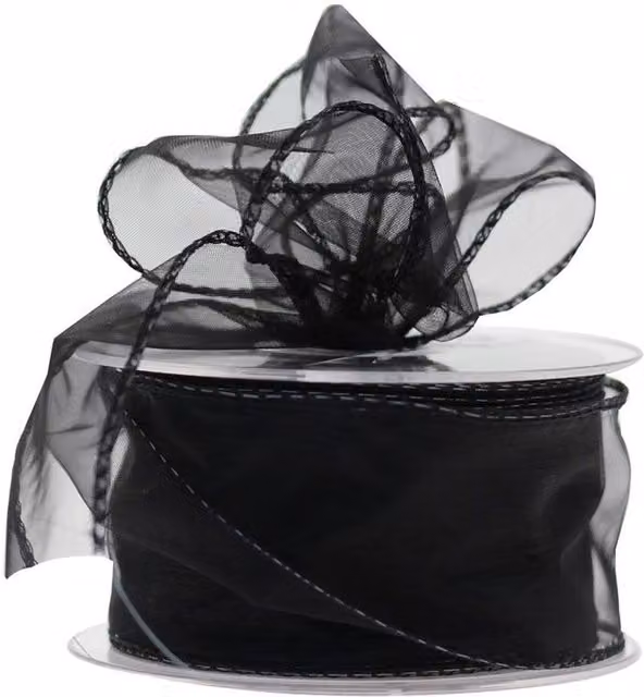 Kingsbury Gifts Black Wired Chiffon Organza Ribbon