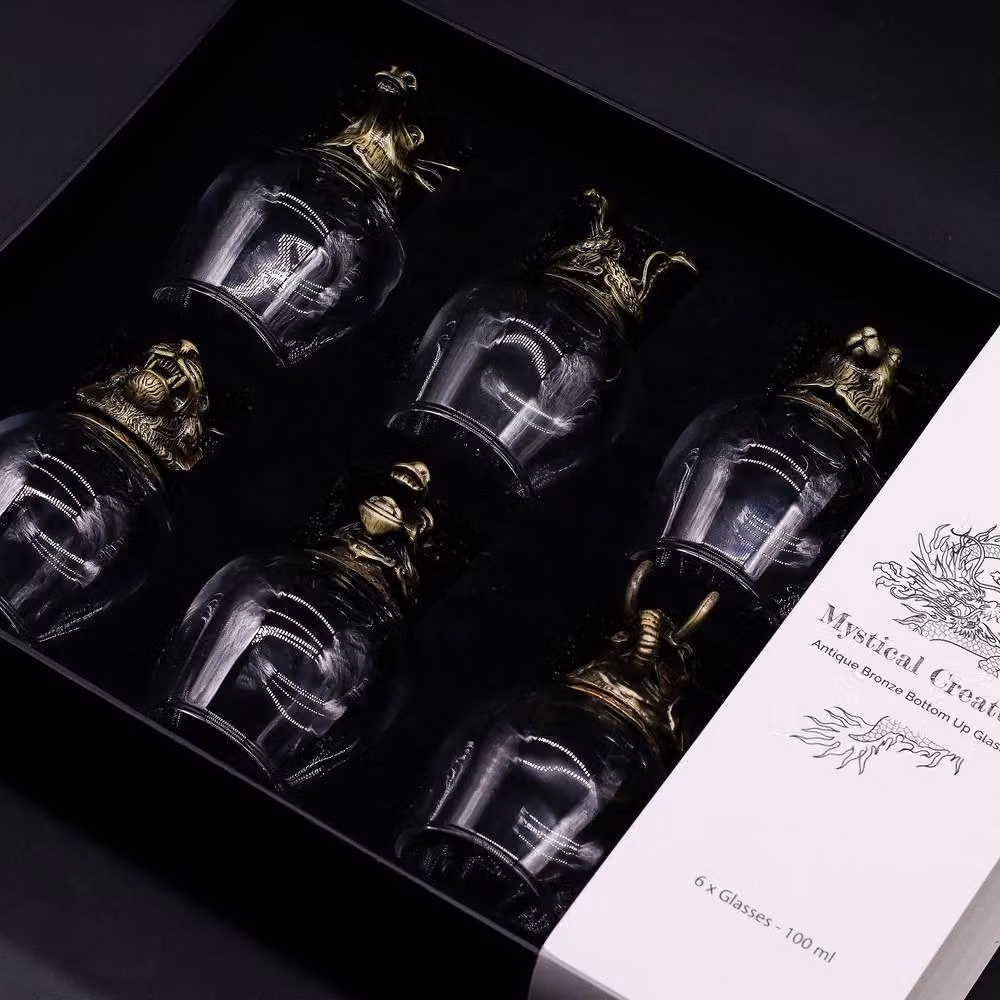 Serenityy Gift Set of 6 Mystical Creature Shot Glasses, 100ml, Gold and Transparent – 3
