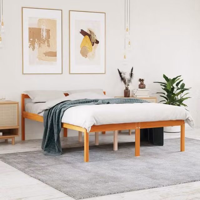 Berkfield Home Senior Bed in Wax Brown Solid Pine Wood, W/D/H: 135 x 190 cm – 1