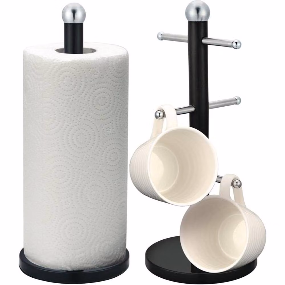 Mantraraj Black Metal Mug Cup and Towel Tissue Holder Set of 2 – 5