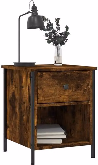 Berkfield Home Durable Bedside Cabinet in Smoked Oak Brown, W/D/H: 40 x 42 x 50 cm – 1