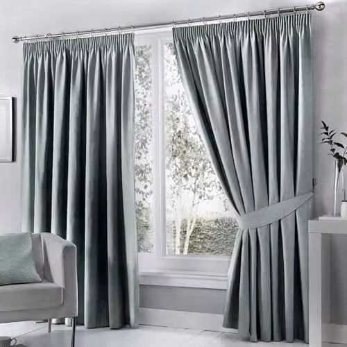Fusion Dijon Thermal and Blackout Pencil Pleat Curtains in Blue, W: 168 cm, H: 183 cm – 3