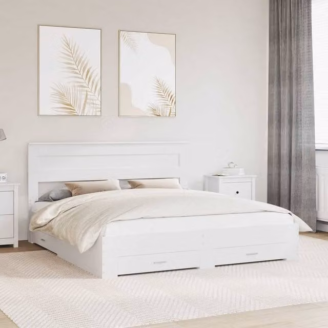 Berkfield Home Modern Bed Frame with Headboard and Drawers in White, Engineered Wood, W/D/H: 180 x 200 cm
