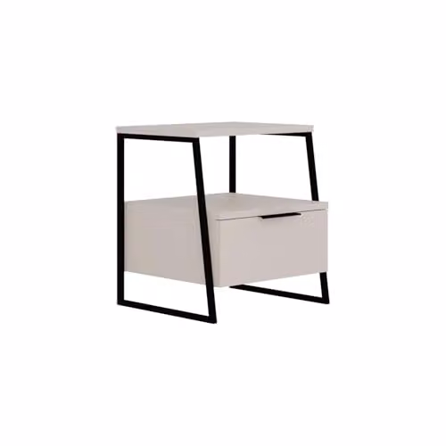 FWStyle 1 Door Bedside Table in Sandstone with Black Metal Frame, W/D/H: 40.9 x 45.0 x 50.0 cm