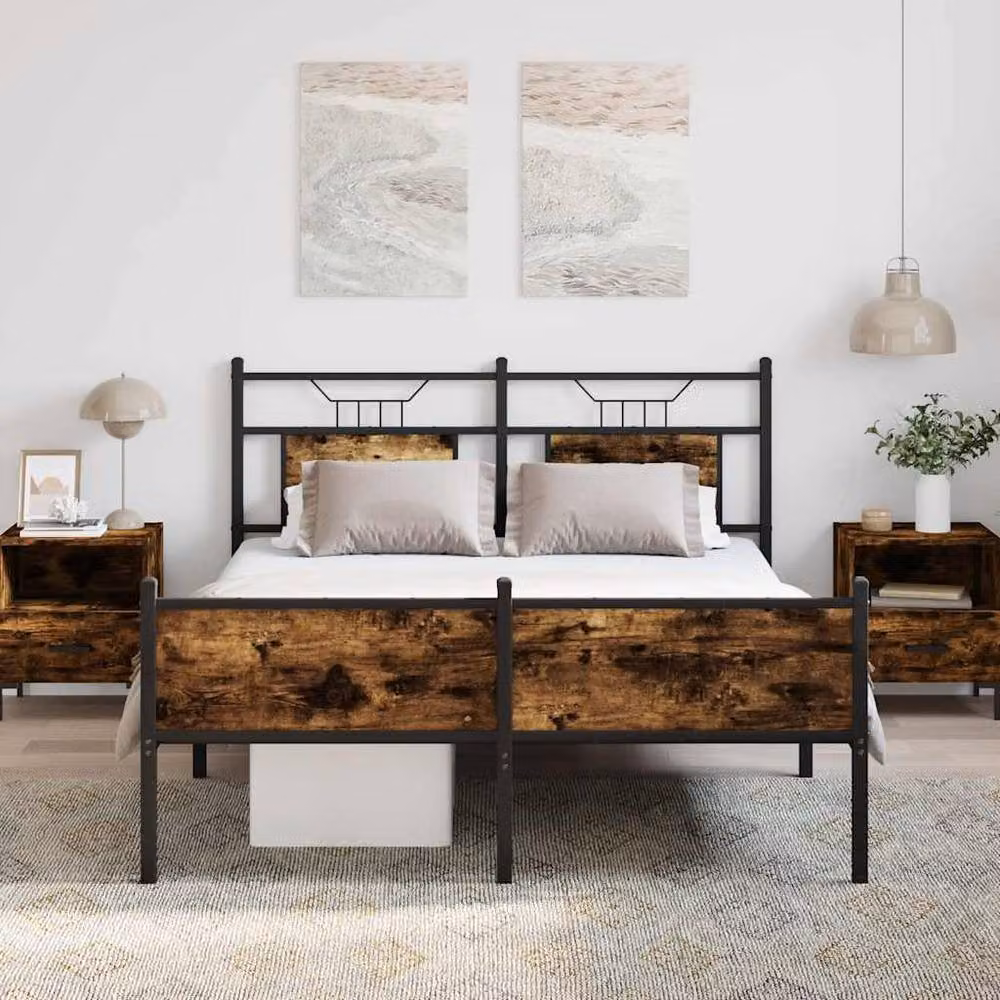 Berkfield Home Durable Bed Frame with Drawers in Smoked Oak and Brown, W/D/H: 140 x 190 cm – 3