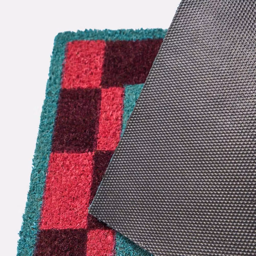 OHS Knock Knock Coir Doormat with Pink and Blue Checkerboard Print, W/D: 60 x 40 cm – 5