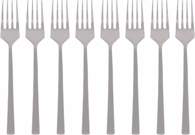Argon Tableware Coated Stainless Steel Cake Forks in Silver and Black, Set of 8