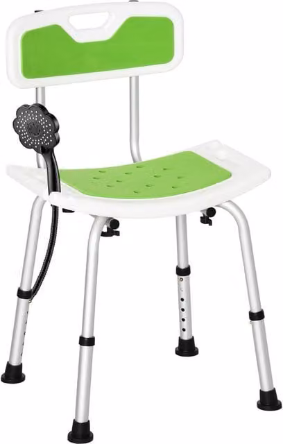 HOMCOM 6-Level Height Adjustable Shower Chair with Backrest in Green – 1