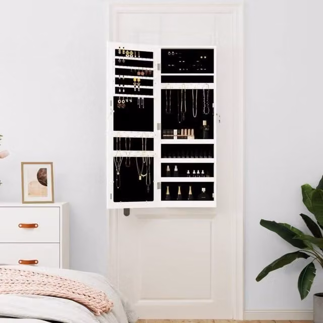 Berkfield Home White Wall Mounted Mirror Jewellery Cabinet W/D/H: 37.5 x 10 x 106 cm