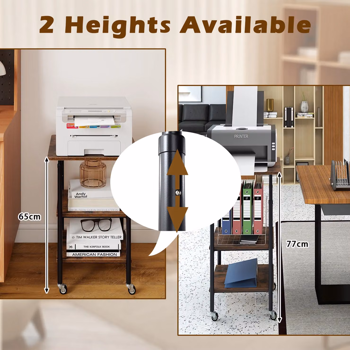 Costway 3-Tier Height Adjustable Printer Stand and Cart with Storage in Brown – 3
