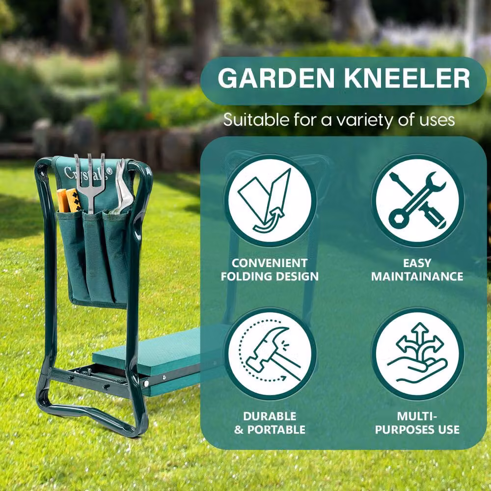 Crystals Portable Garden Kneeler with Padded Seat and Tool Bag, Green, Large – 3