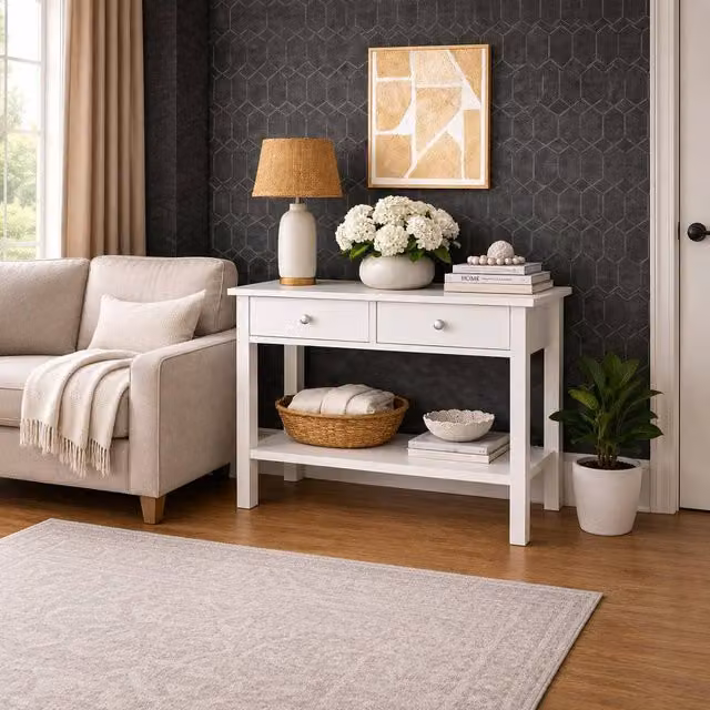Saxony White Slim Console Table with Drawers, W/D/H: 75 x 35 x 90 cm – 1