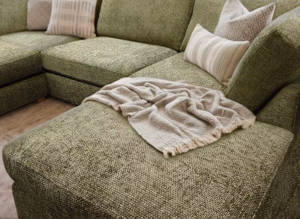 The Great Sofa Company Hyde U Shape Corner Sofa in Green with Matching Ottoman and Scatter Cushions – 3