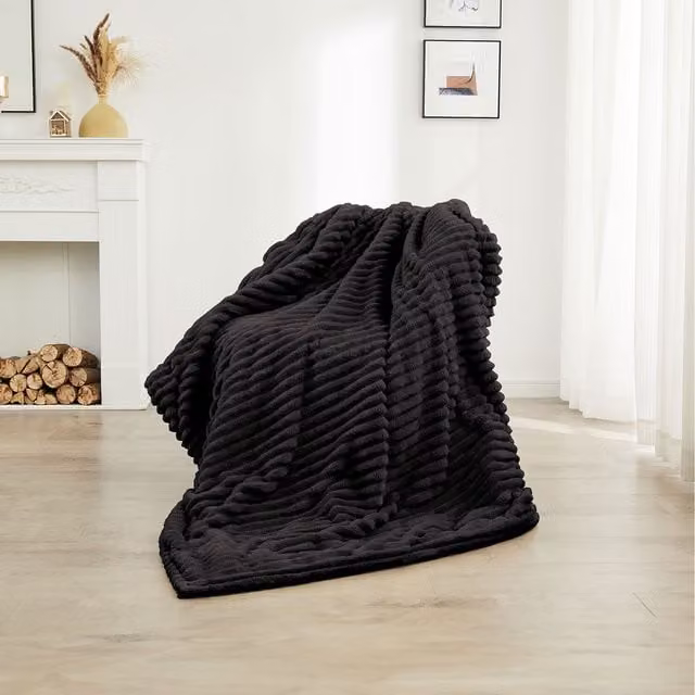 Neo Electric Heated Throw Blanket in Black with Flannel and Sherpa Lining