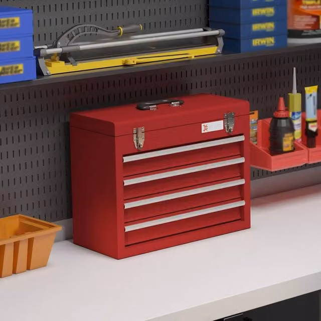 EONLION Lockable 4 Drawer Steel Tool Chest in Red, W/D/H: 100 x 200 x 22 cm – 1