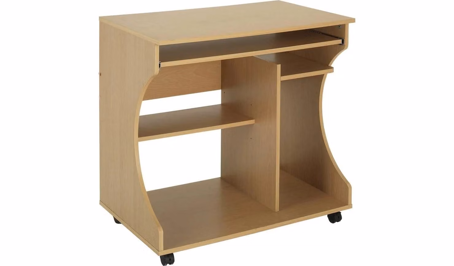Modern Beech Effect Computer Desk in Brown and Beige with Castors, W/D/H: 120 x 60 x 75 cm