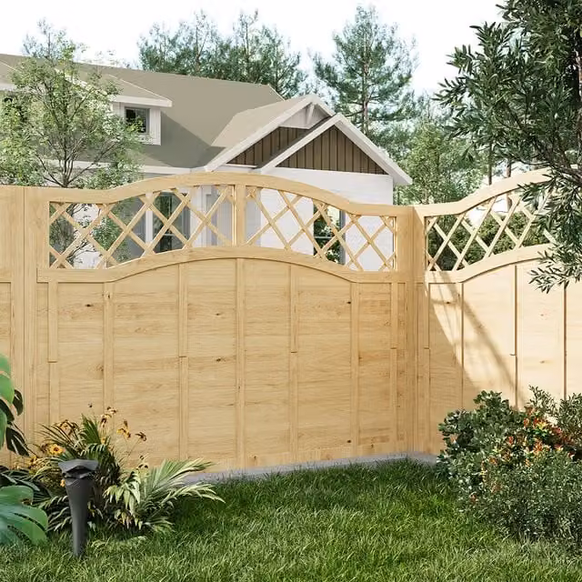 Livingandhome Wooden Garden Fence Panel with Lattice Top, Brown, Height: 120 cm
