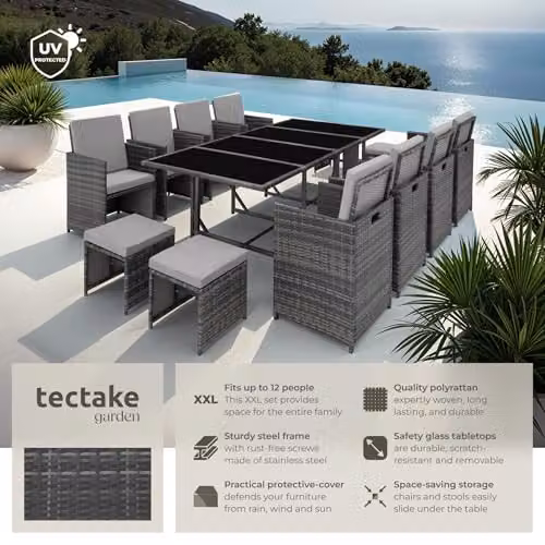 tectake Modern Rattan Garden Furniture Set in Grey and Black – 2