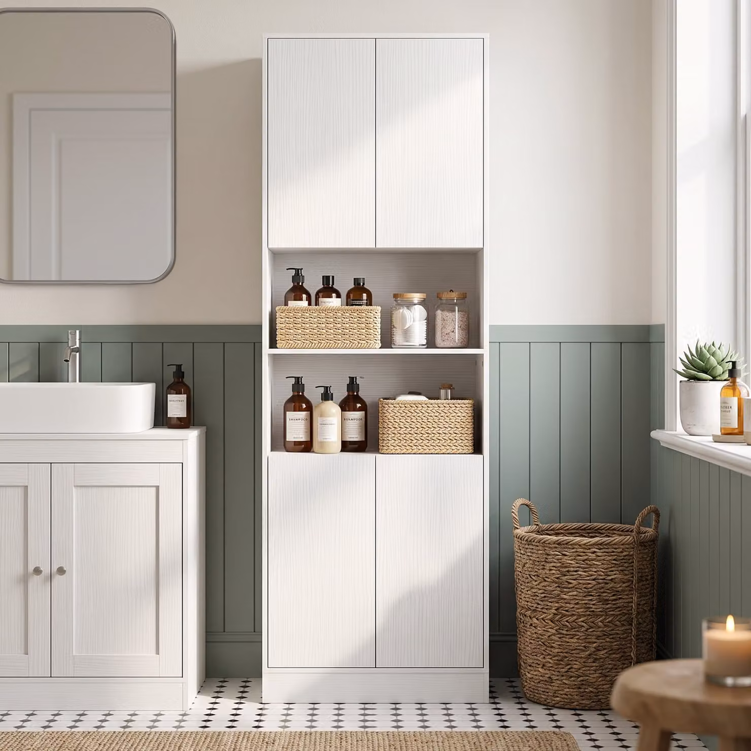 HOMCOM White Wood Effect Freestanding Kitchen Pantry Cabinet with Soft-Close Hinged Doors, H 170 x W 60 x D 30 cm – 3