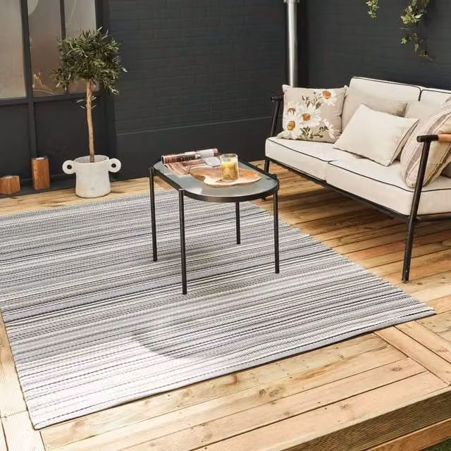THE RUGS Reversible Weatherproof Outdoor Striped Rainbow Rug in Grey, W/D/H: 120 x 160 cm