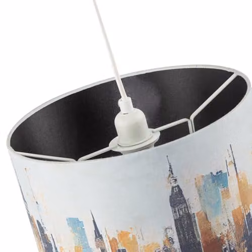 Happy Homewares Grunge Style City Scape Cotton Fabric Lamp Shade in Black, Orange and Blue, W/D/H: 20 x 20 x 30 cm – 2