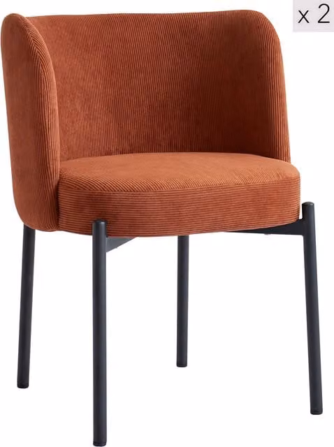 Nordlys Set of 2 Scandinavian Red Velvet and Metal Dining Room Chairs with Armrests