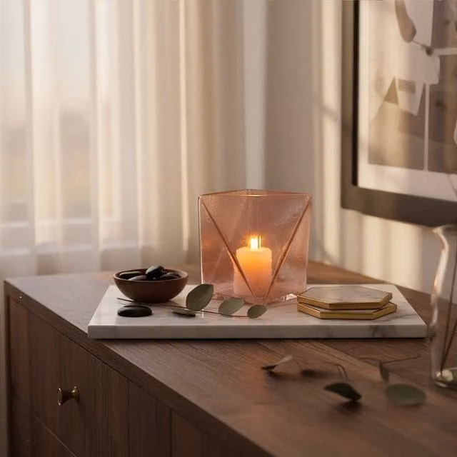 Orsina Rambia Geometric Pink Glass Taper Candle Holder – 1