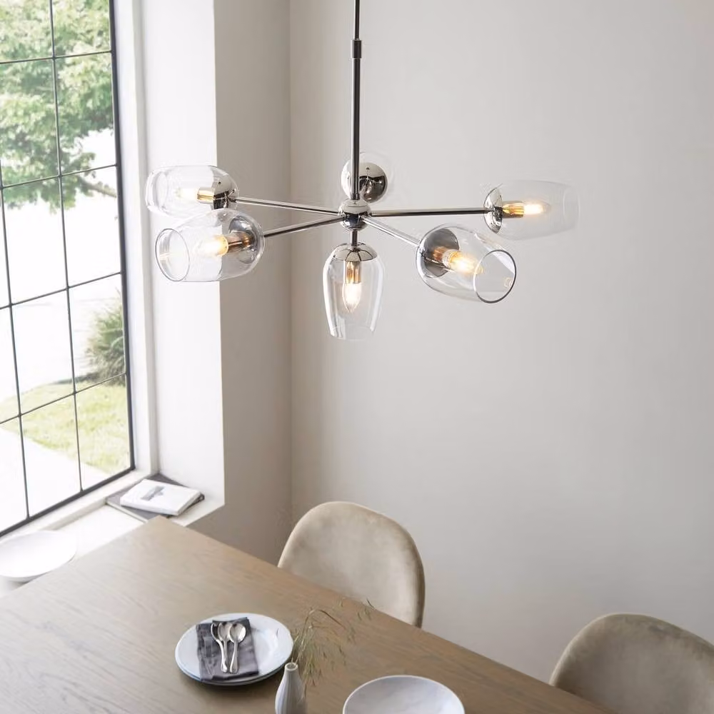 Netlighting Livorno Multi Arm Dimmable Pendant Light with Grey Glass and Silver Metal Details – 2