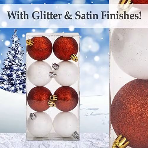 VFM e-Store Red, White and Gold Round Christmas Tree Baubles, 5cm (8 Pack) – 4