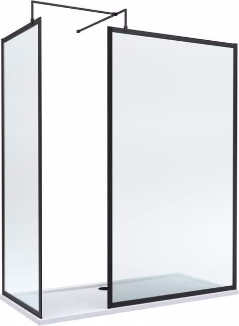 Balterley Matt Black Framed Walk-In Wetroom Bundle with Rectangular Tray, W: 1700 mm, D: 800 mm – 1
