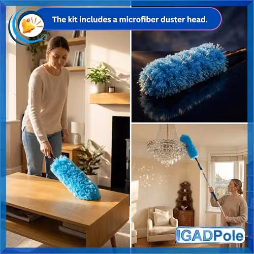 IGAD 24ft Telescopic Water-Fed Solar Panel and Window Cleaning Pole Kit in Blue with Brush and Soap Dispenser – 6