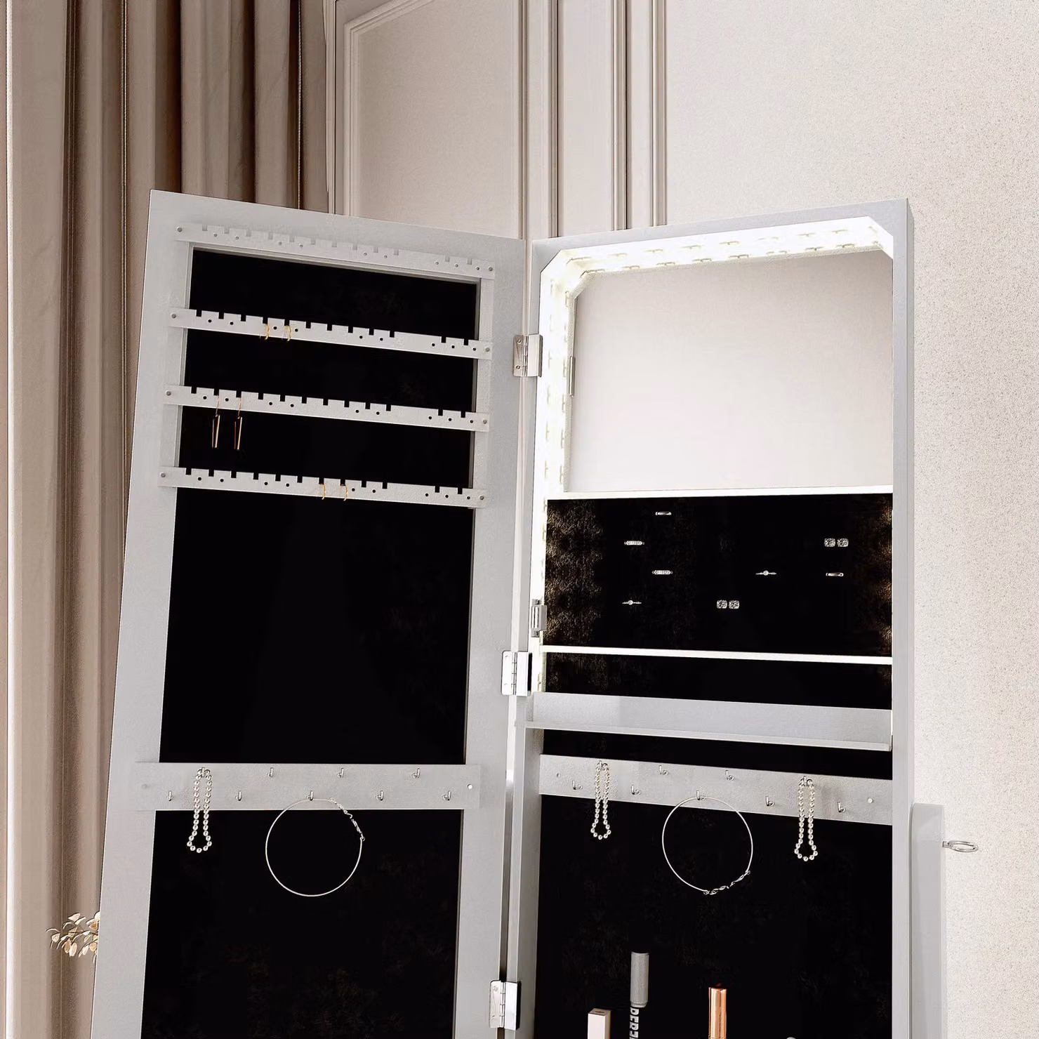 CARME HOME Nikita Free Standing Full Length LED Mirror Jewellery Cabinet in White – 2