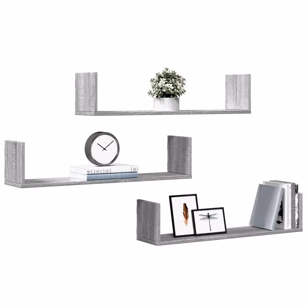 Berkfield Home Wall Mounted Shelves, 3 Piece Set in Grey, W/D/H: 80 x 18 x 18 cm – 2