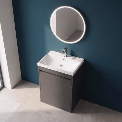 Balterley Chartley 2 Door Floor Standing Bathroom Vanity Unit with Thin Edge Basin and Soft Close Doors, Graphite Grey, W: 62 cm, D: 39.5 cm, H: 83.5 cm – 4