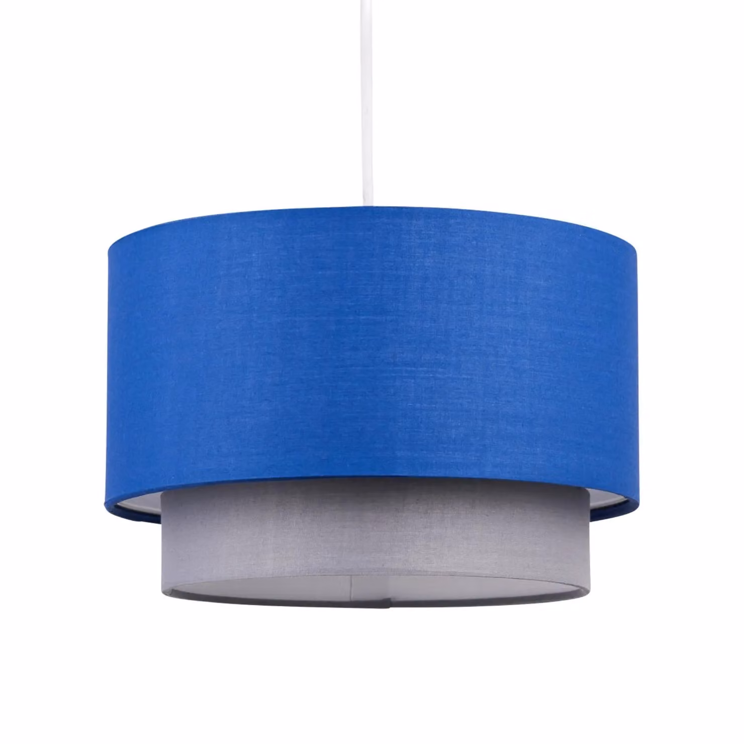 First Choice Lighting Pair of Blue and Grey 2 Tier Fabric Light Shades – 2