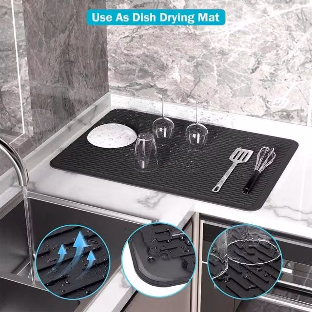 SPETLEK Black Silicone Stove Top Cover and Dish Drying Mat, W: 71 cm, D: 50.8 cm – 1