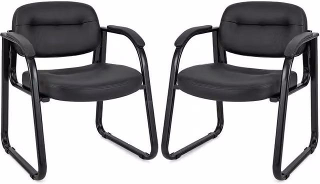 FLAVORA Set of 2 Black Synthetic Leather Office Reception Guest Chairs with Armrests