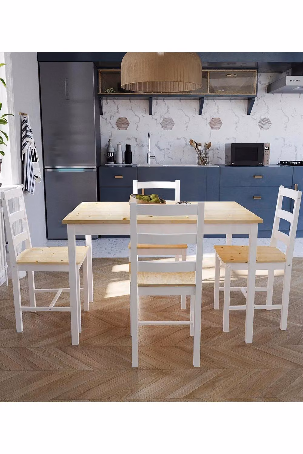 Vida Designs Yorkshire 4 Seater Dining Set in Rustic White and Pine Wood – 3