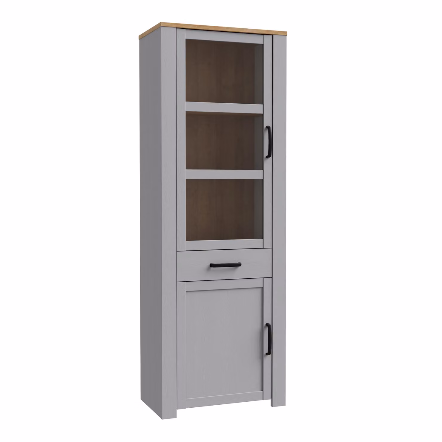 Furniture To Go Bohol Narrow Display Cabinet in Grey Oak with Glass Doors – 2