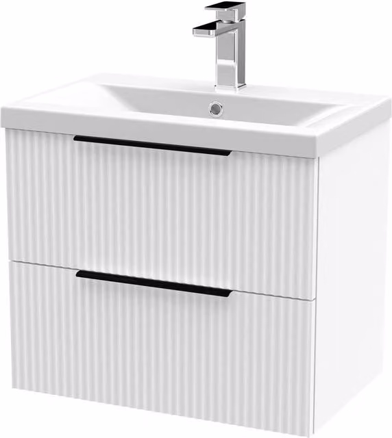 Balterley Fluted Front Wall Hung 2 Drawer Vanity Basin Unit, Satin White, W: 60 cm, D: 54 cm