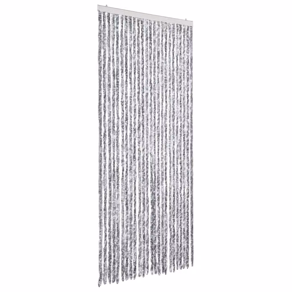 Berkfield Home Chenille Fly Curtain in White and Grey, W: 100 cm, H: 230 cm – 2