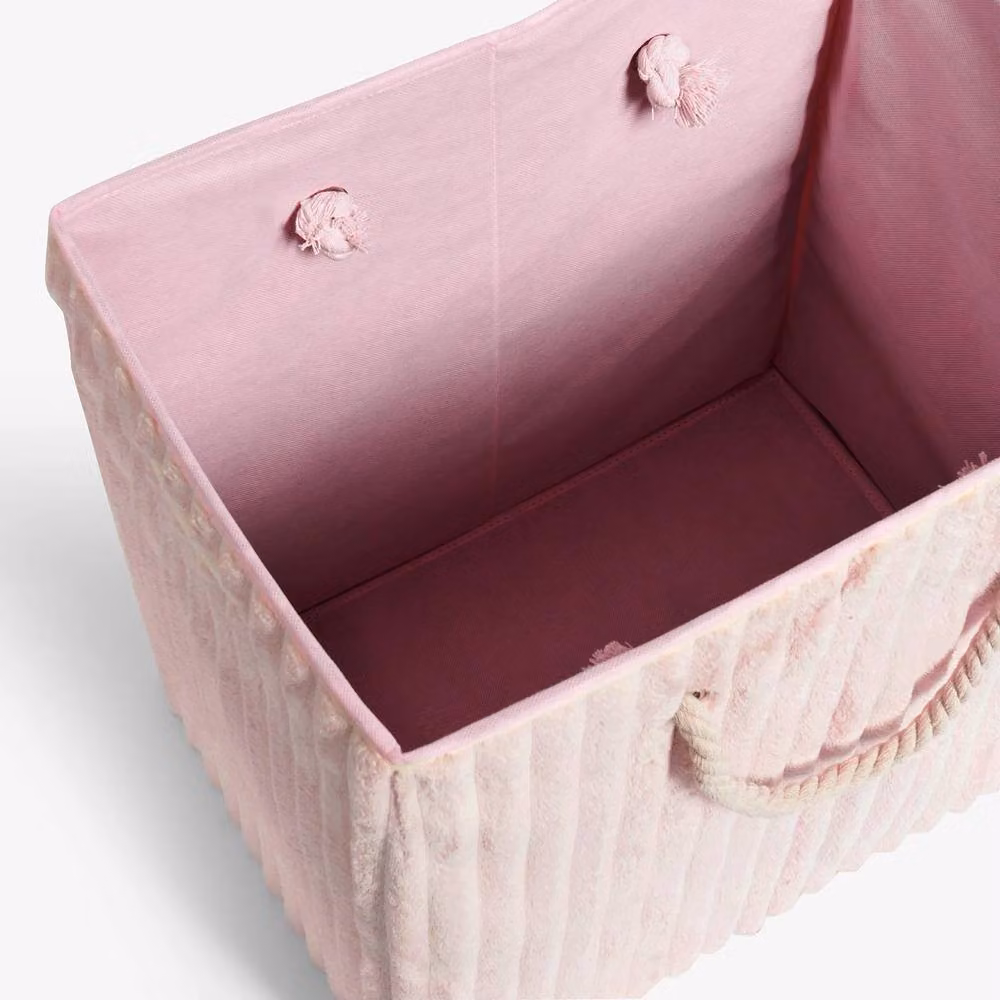 OHS Ribbed Faux Fur Folding Laundry Basket with Lid and Handles, Pink – 3