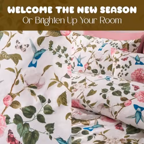 OHS Reversible Floral Spring Duvet Cover Set and Pillowcases in White and Multicolour, W/D/H: 200 x 200 cm – 2