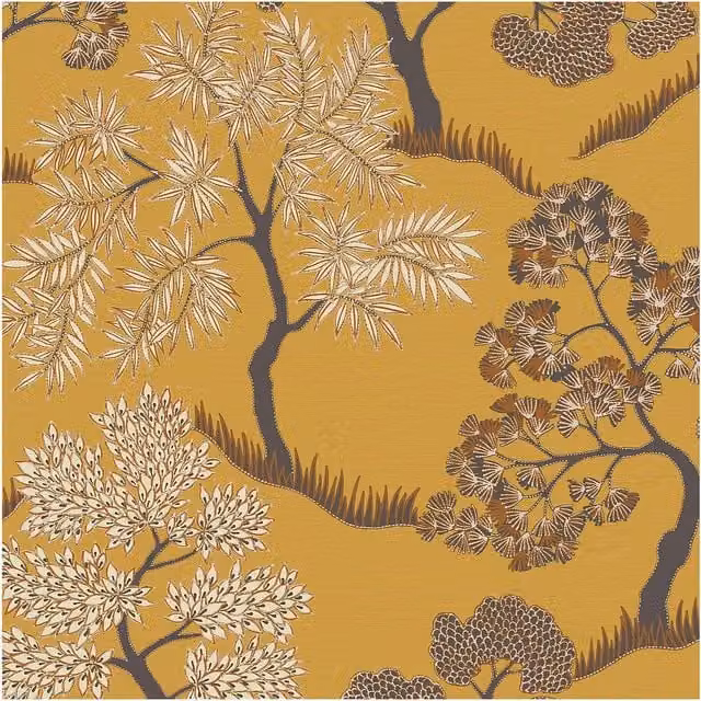 Graham & Brown Sublime Tree Floral Ochre Wallpaper in White and Yellow, Width: 52 cm