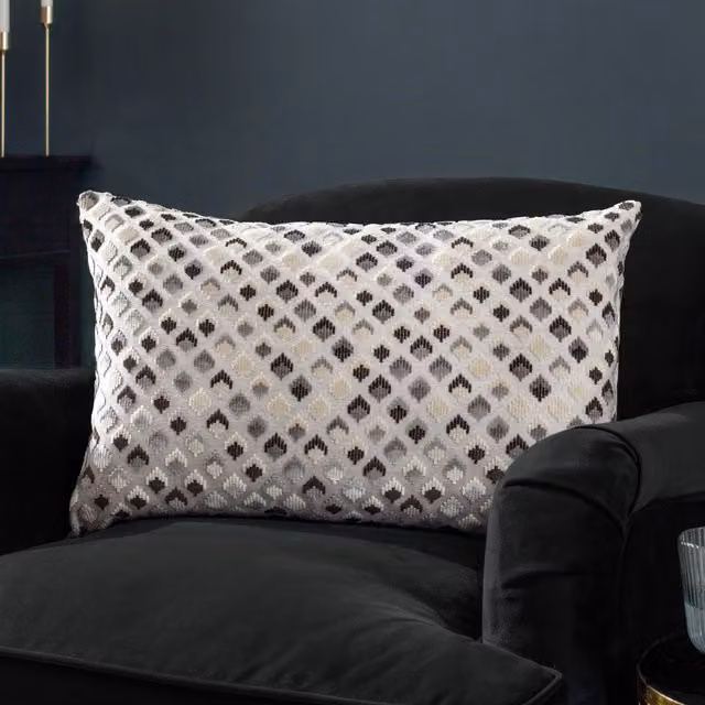 Paoletti Lexington Geometric Velvet Cushion in Grey and Black, W/H: 60 x 40 cm – 3