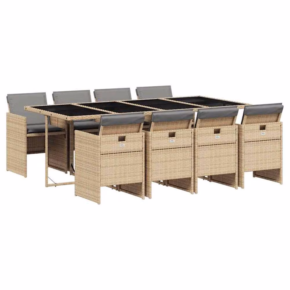 Berkfield Home 9 Piece Poly Rattan Garden Dining Set with Beige Cushions – 2