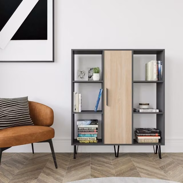Decorotika Peoria Modern MDF Bookcase in Grey and Silver