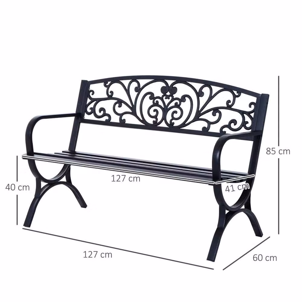 NESTLUNE 2 Seater Vintage Metal Garden Bench in Black, W/D/H: 100 x 100 x 100 cm – 2
