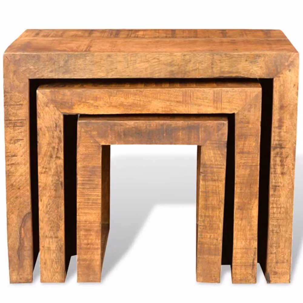 Berkfield Home 3 Piece Nesting Table Set in Brown Solid Mango Wood – 2